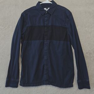 Topman Overshirt Men's M Blue Black Snap Closure Elastic Cuffs Shirt
